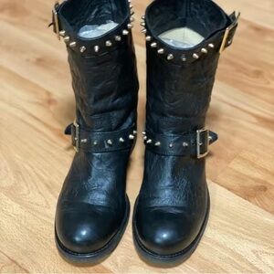 Studded Black Leather Combat Boots